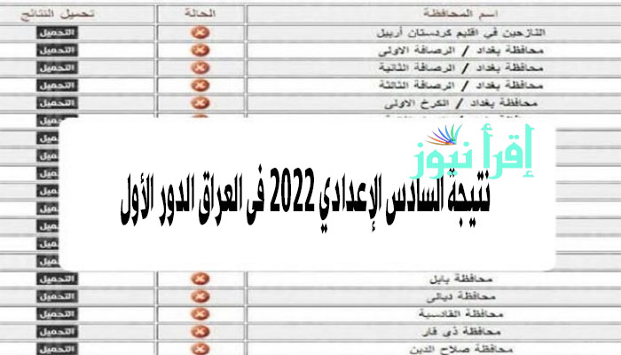 نتائج السادس الإعدادي 2022 فى العراق الدور الأول برقم الجلوس عبر موقع نتائجنا results.mlazemna.com